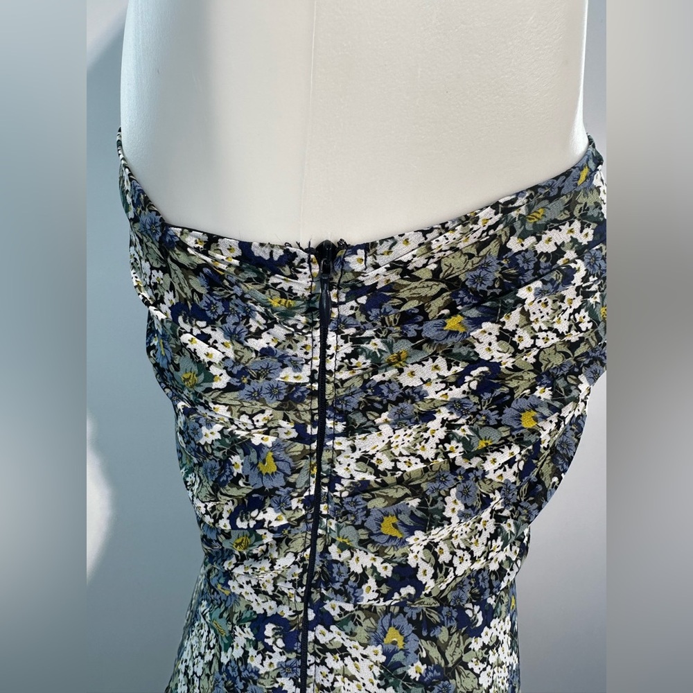 ASTR The Label Santorini XS One Shoulder Floral Midi Dress Blue Green Puff - Picture 7 of 11